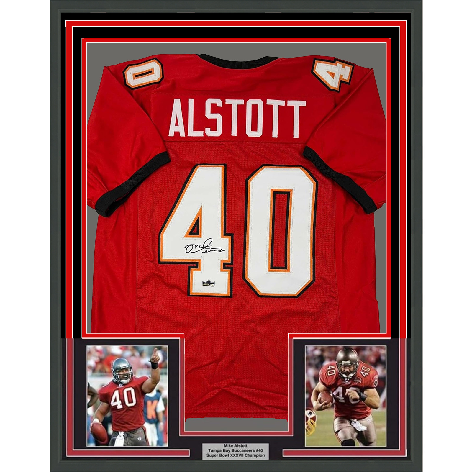 Framed Facsimile Autographed Mike Alstott 35×39 Tampa Bay Red Reprint Jersey