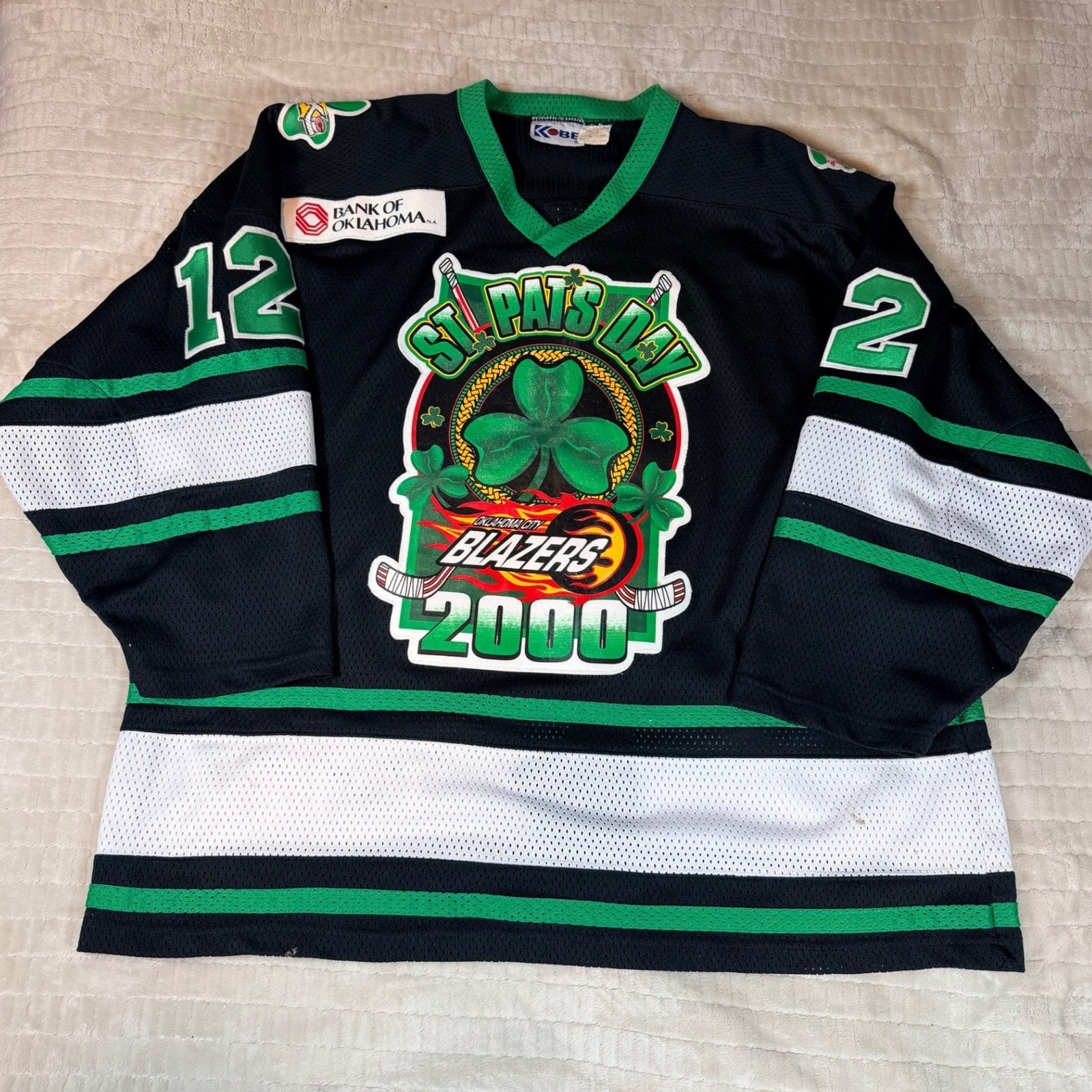1999-00 Oklahoma City Blazers Game Worn #12 St Patrick’s Day Jersey Signed