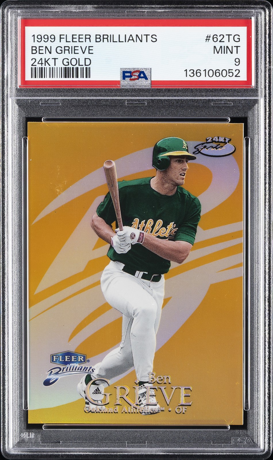1999 FLEER BRILLIANTS 24KT GOLD #62TG BEN GRIEVE 24/24 PSA 9