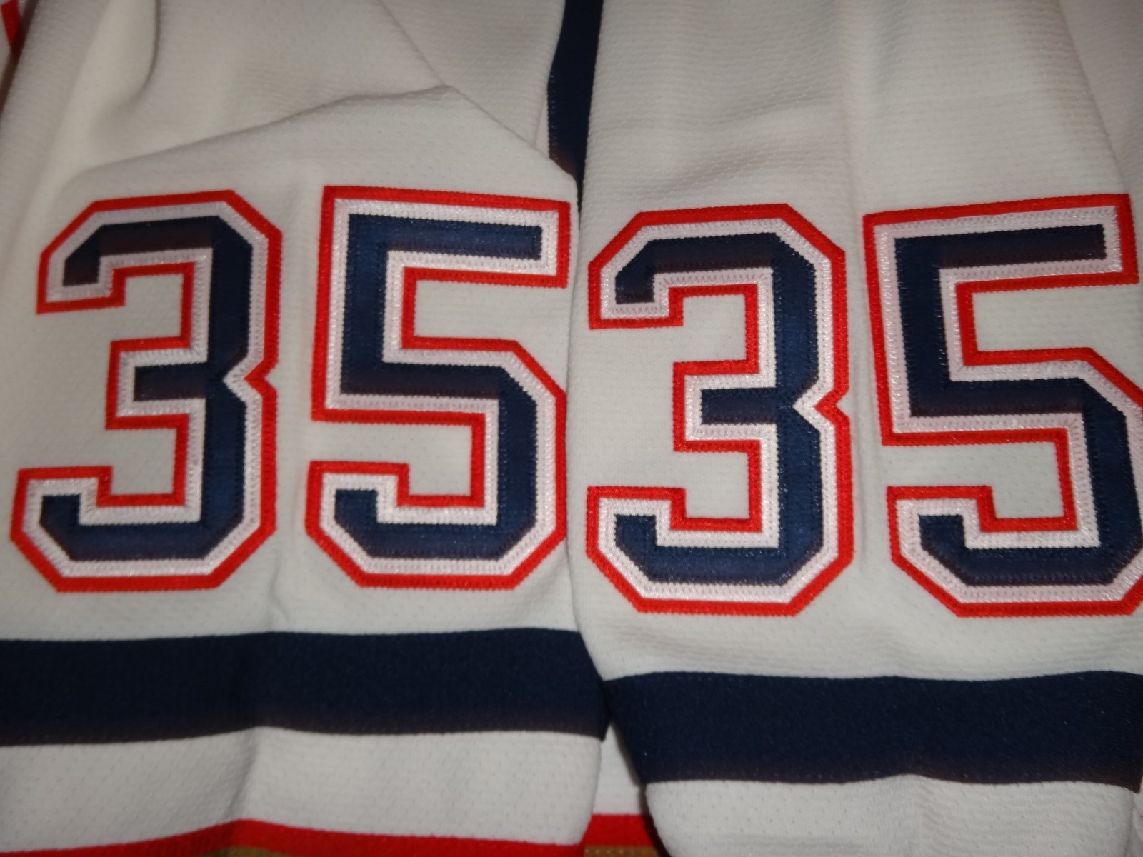 Men’s Dwayne Roloson 2005-06 Mitchell & Ness Oilers Blue Line Player Jersey $225
