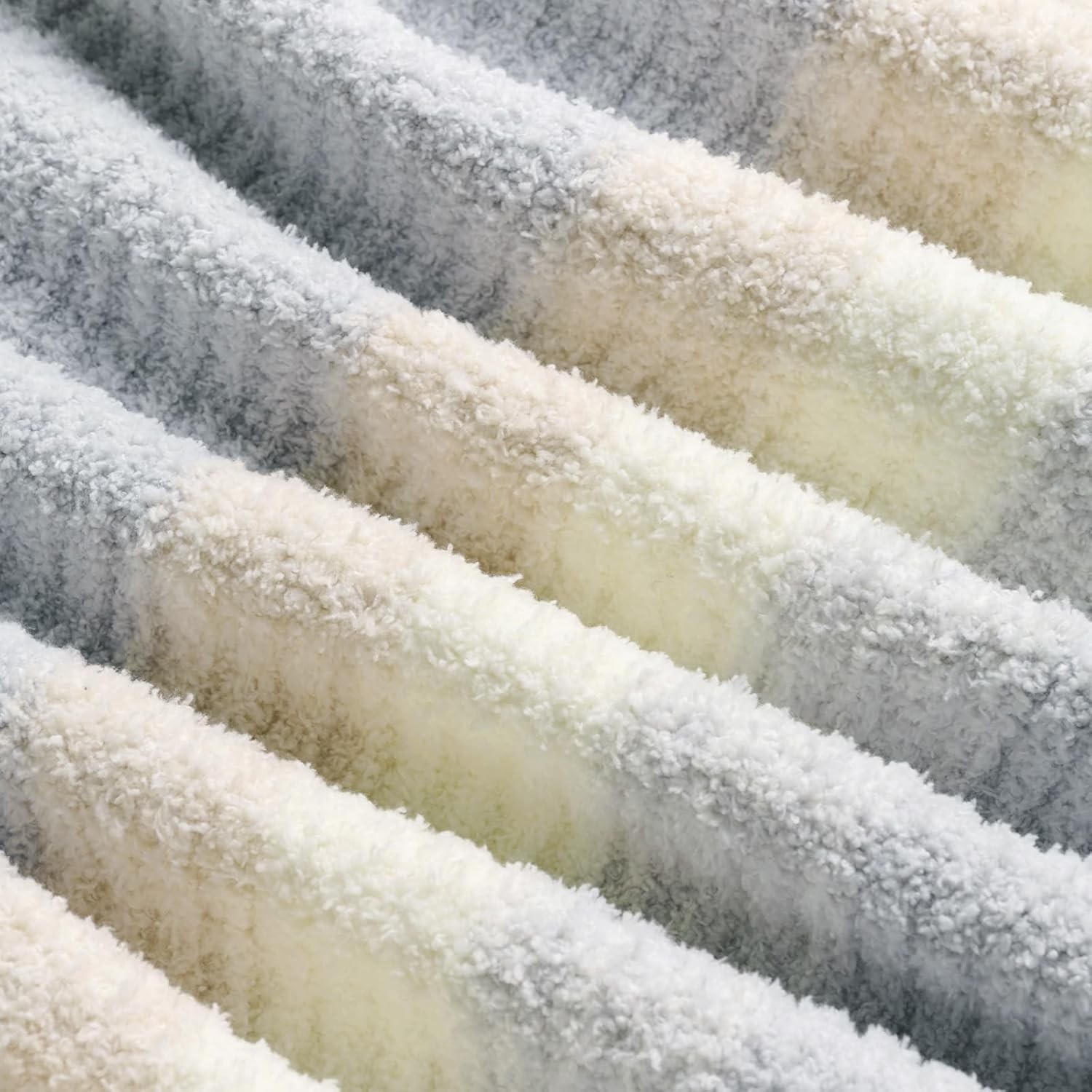 Throw Blanket, Soft Cozy Fluffy Striped 50×60 Inch, Stripe Grey Khaki