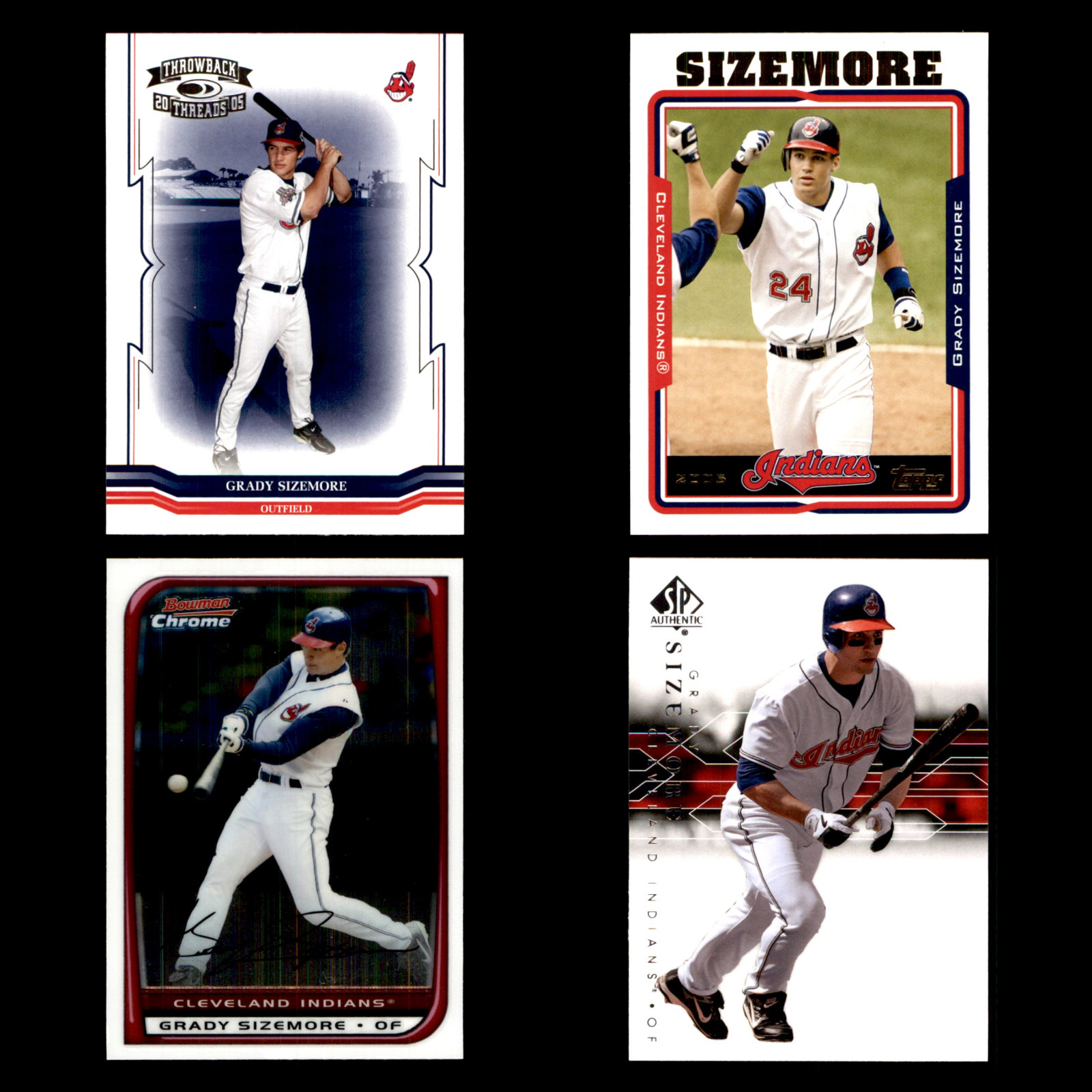 Grady Sizemore Lot 4 Different Baseball Cards 2005-2008 Cleveland Indians Set