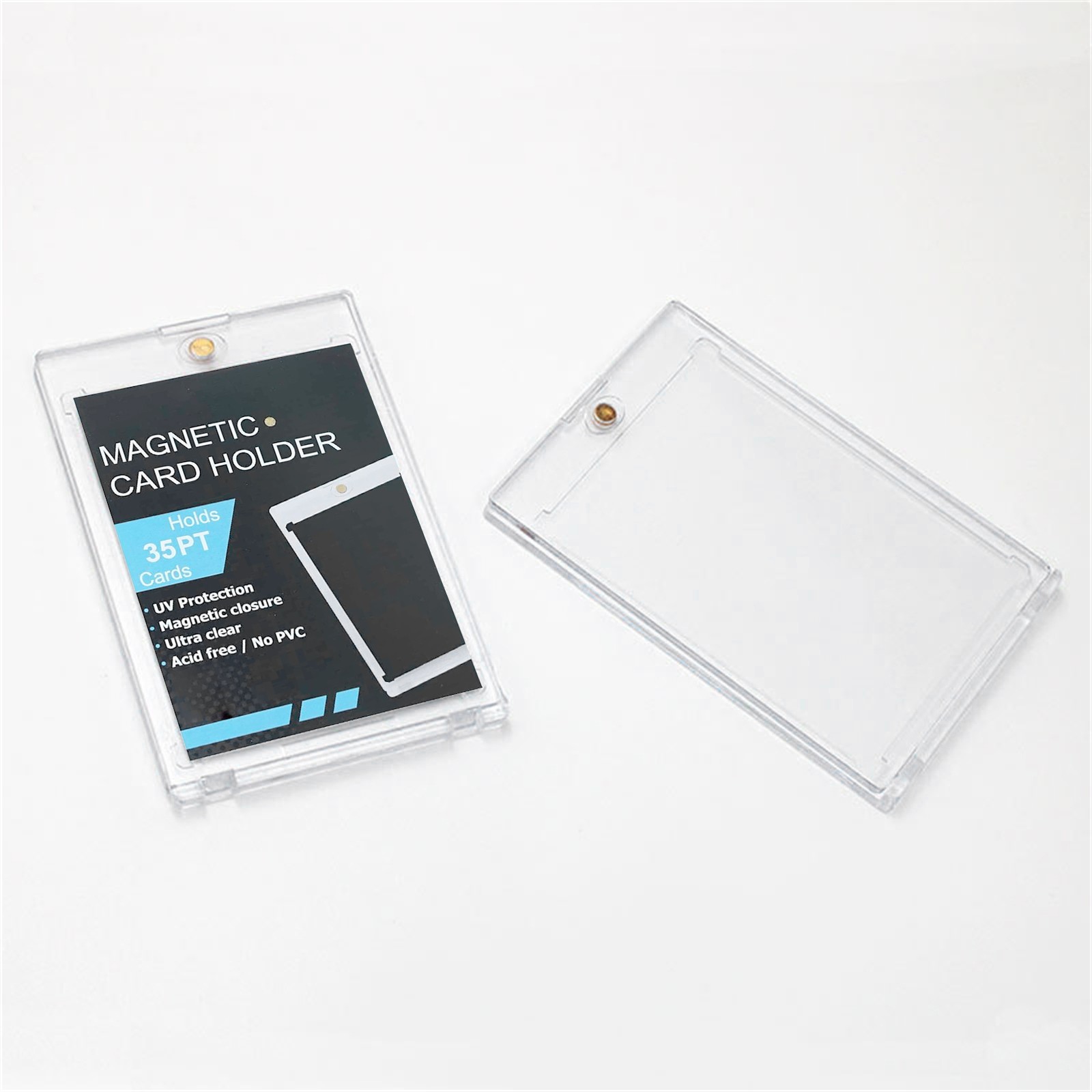 5PACK Magnetic Trading Card Holder 35PT Hard Case Protector + Display Stand