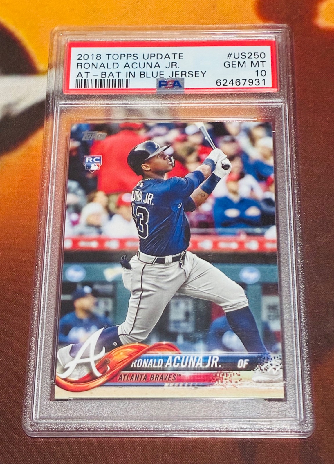 2018 Topps Update US250 Ronald Acuna Jr. PSA 10 RC Rookie At-Bat in Blue Jersey
