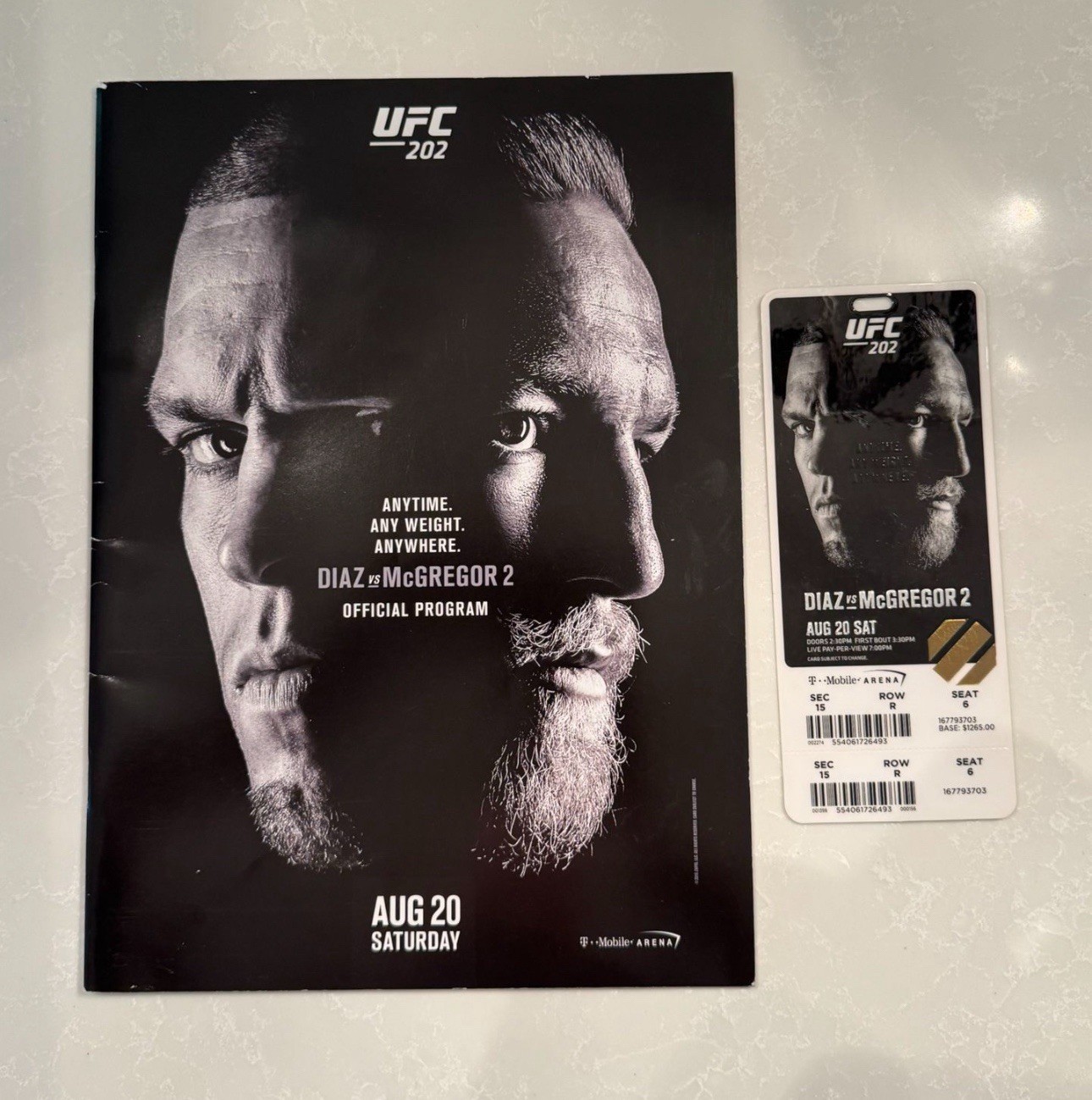 Connor McGregor/ Nate Diaz 2 UFC 202 VIP Fight Ticket With Program