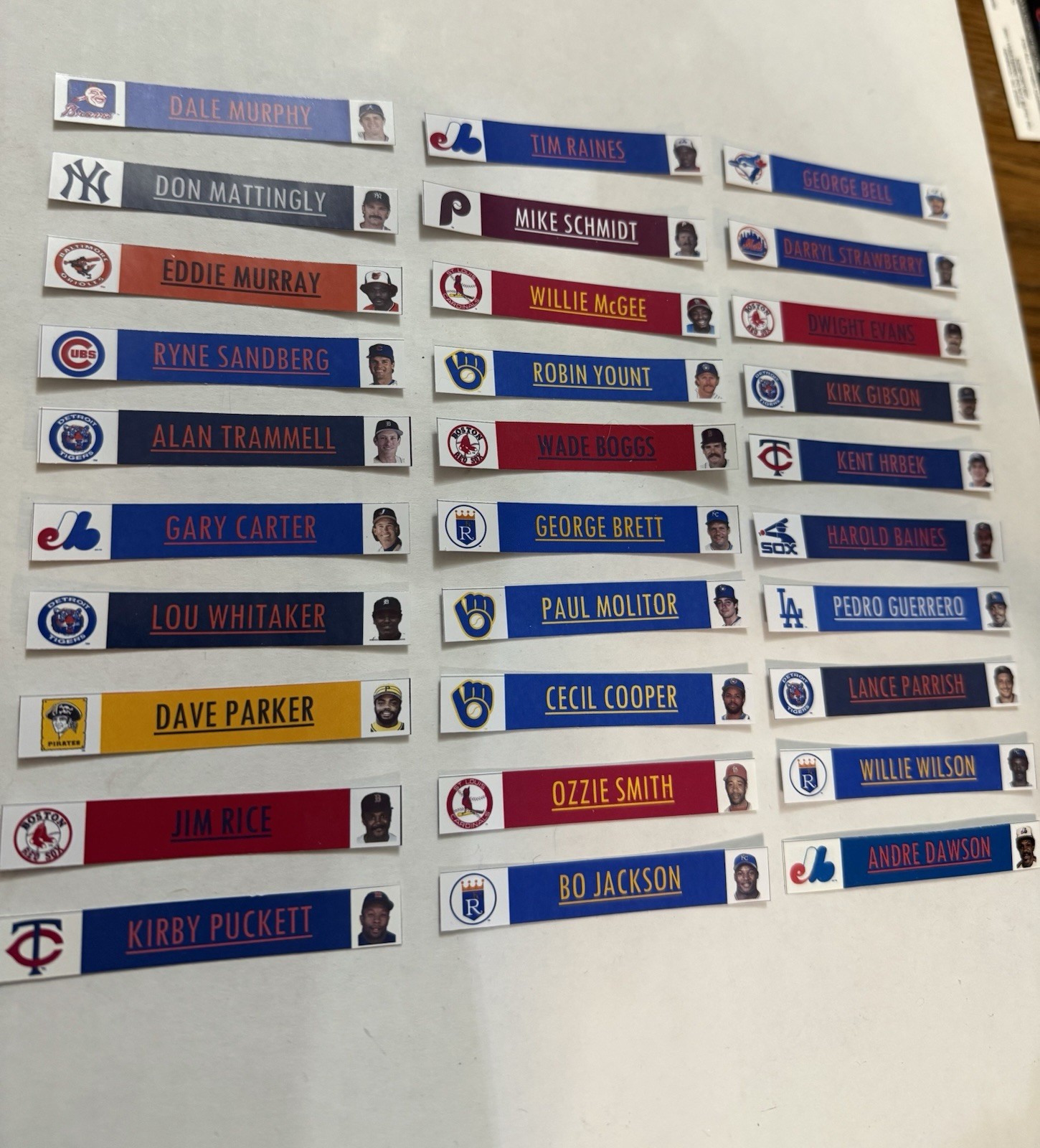 30 MLB 1980’s Star Hitters Sticker Labels for BCW Card Dividers – Labels ONLY