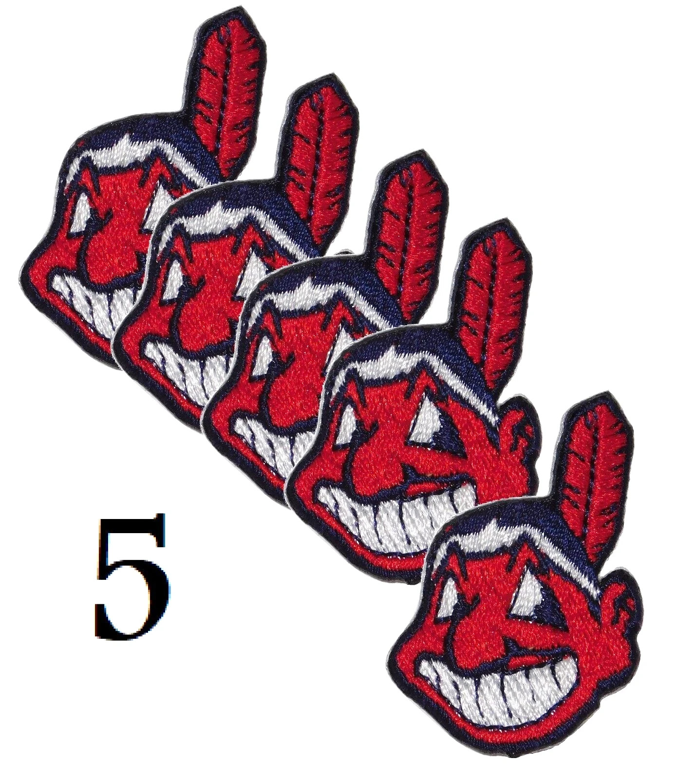 SET of 5 CLEVELAND INDIANS MLB BASEBALL VINTAGE 2″ CHIEF WAHOO TEAM LOGO PATCH