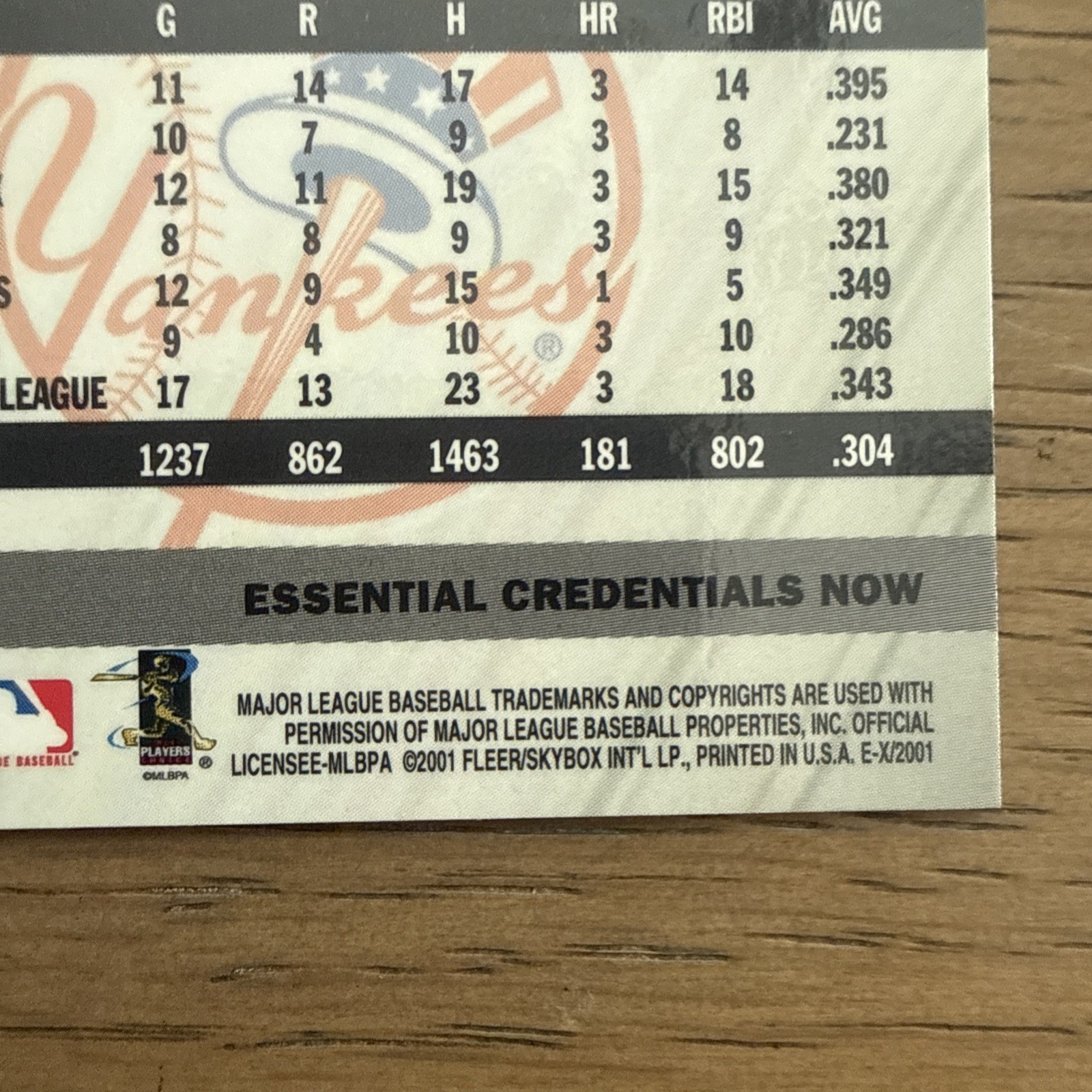 2001 SKYBOX E-X ESSENTIAL CREDENTIALS NOW #50 BERNIE WILLIAMS YANKEES SP #/299