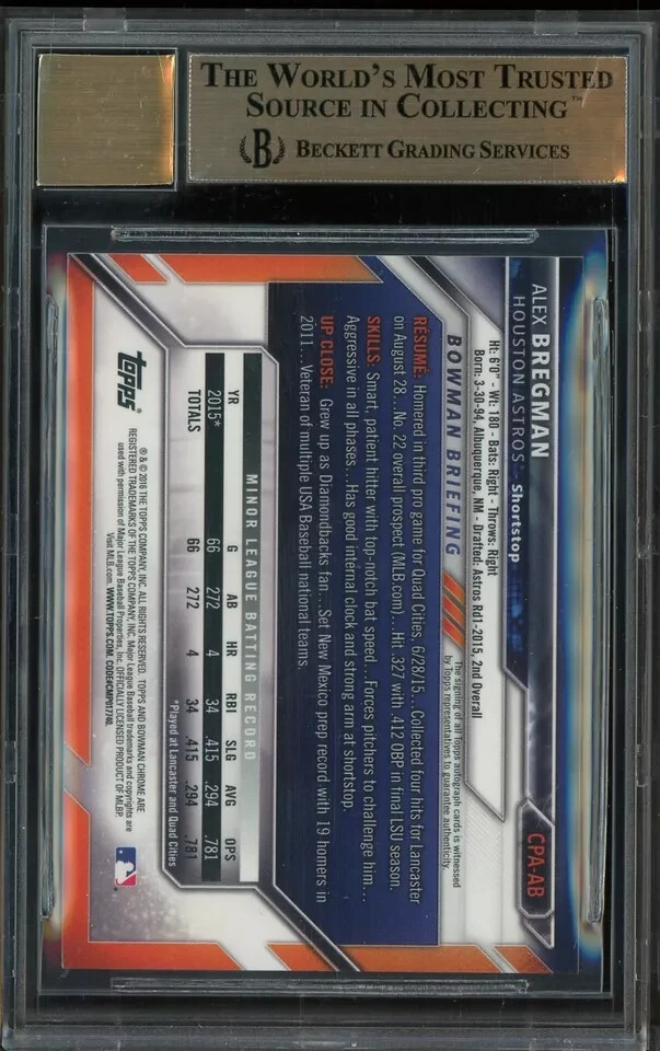 2016 Bowman Chrome Prospect Alex Bregman Astros RC Rookie AUTO BGS 9.5 #CPA-AB