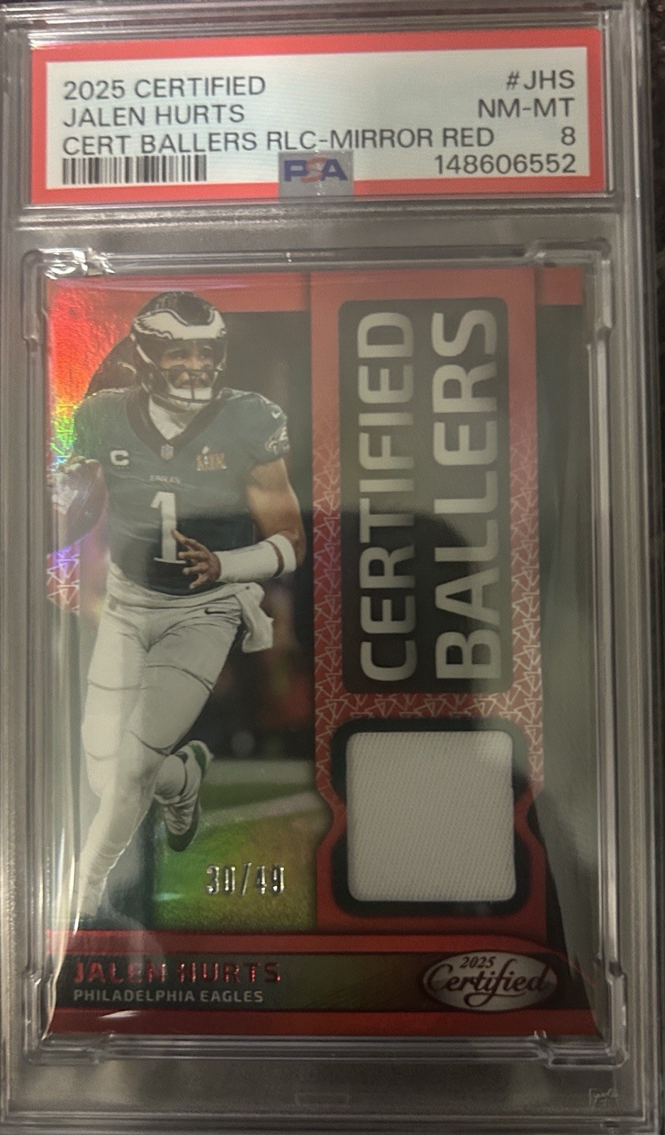 2025 Panini Certified Ballers Mirror Jalen Hurts Red /49 PSA 8 Rare POP 1