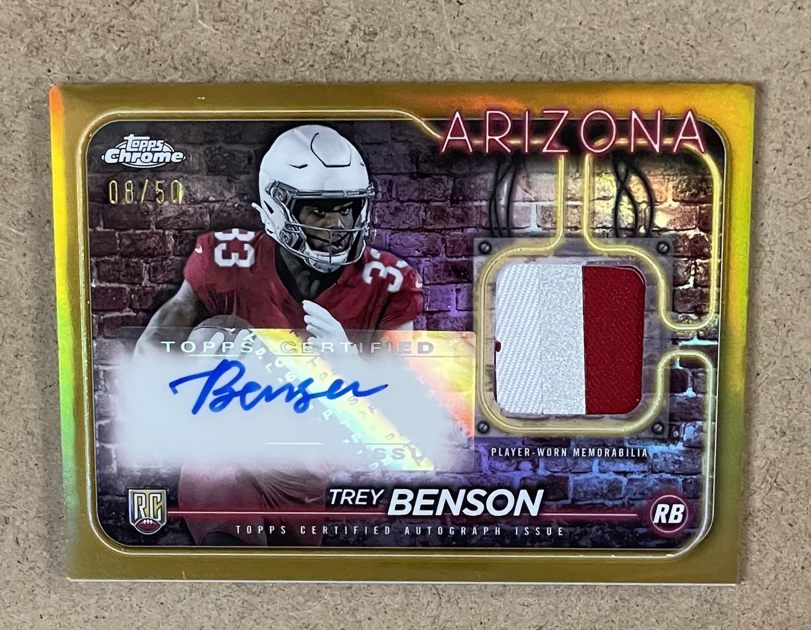 2024 TOPPS CHROME RPA PATCH AUTOGRAPH TREY BENSON AUTO GOLD REFRACTOR 8/50