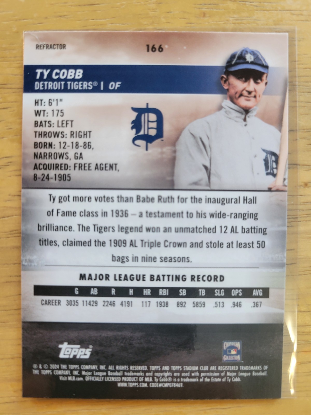2024 Topps Stadium Club Chrome Ty Cobb #166 Refractor – Detroit Tigers
