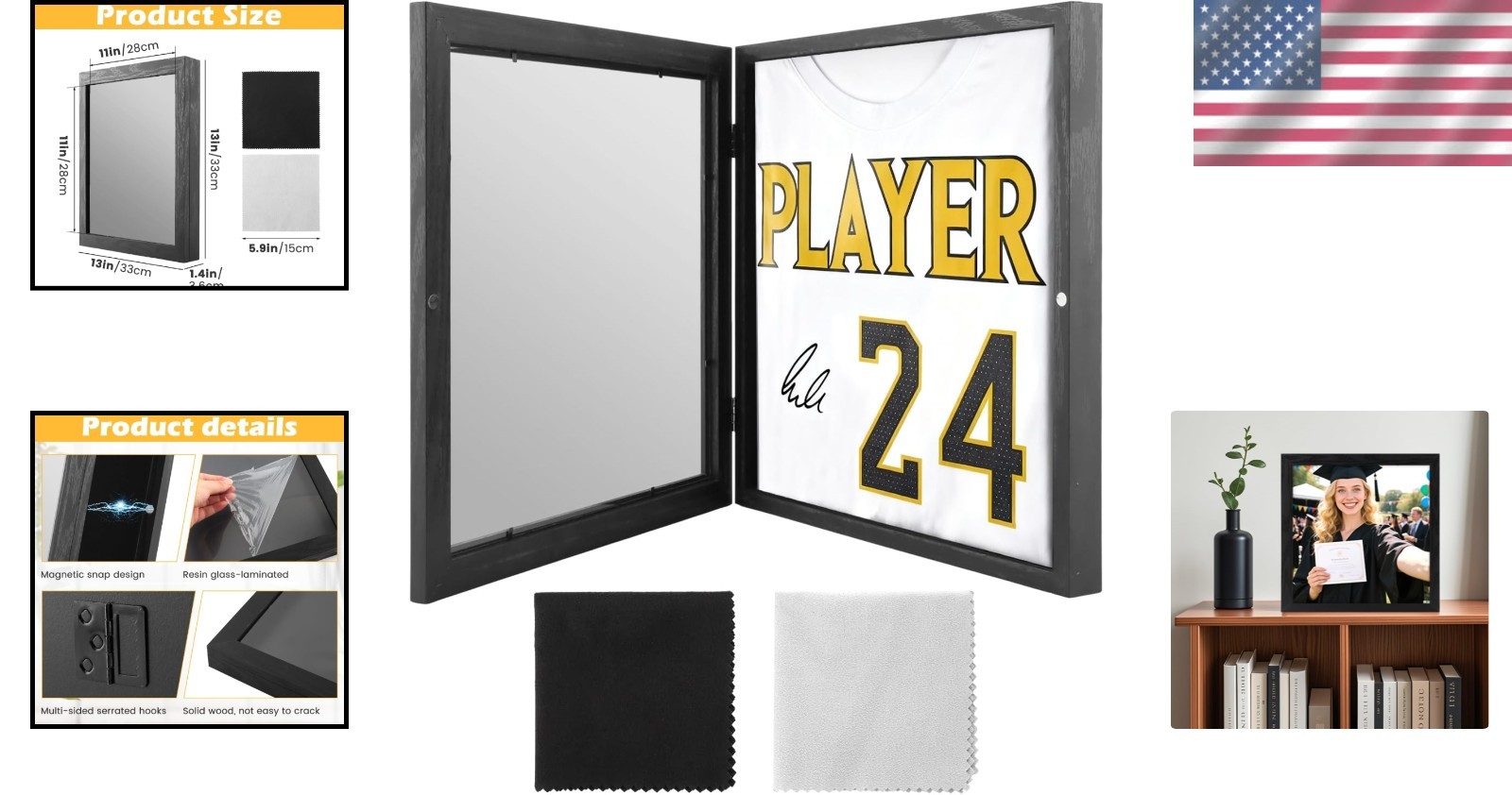 Jersey Frame Display Case for Wall ,Large Lockable T-Shirt Shadow Box with Clear