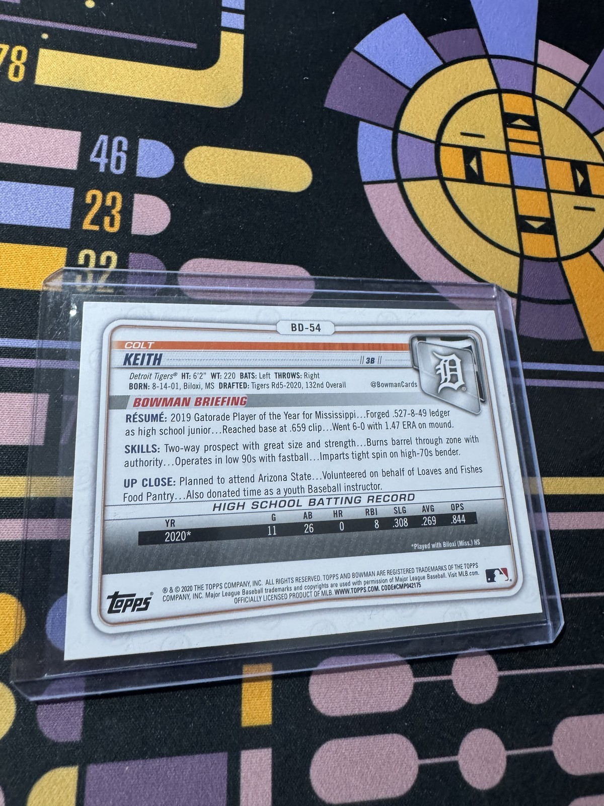 2020 Bowman Draft #BD-54 Colt Keith