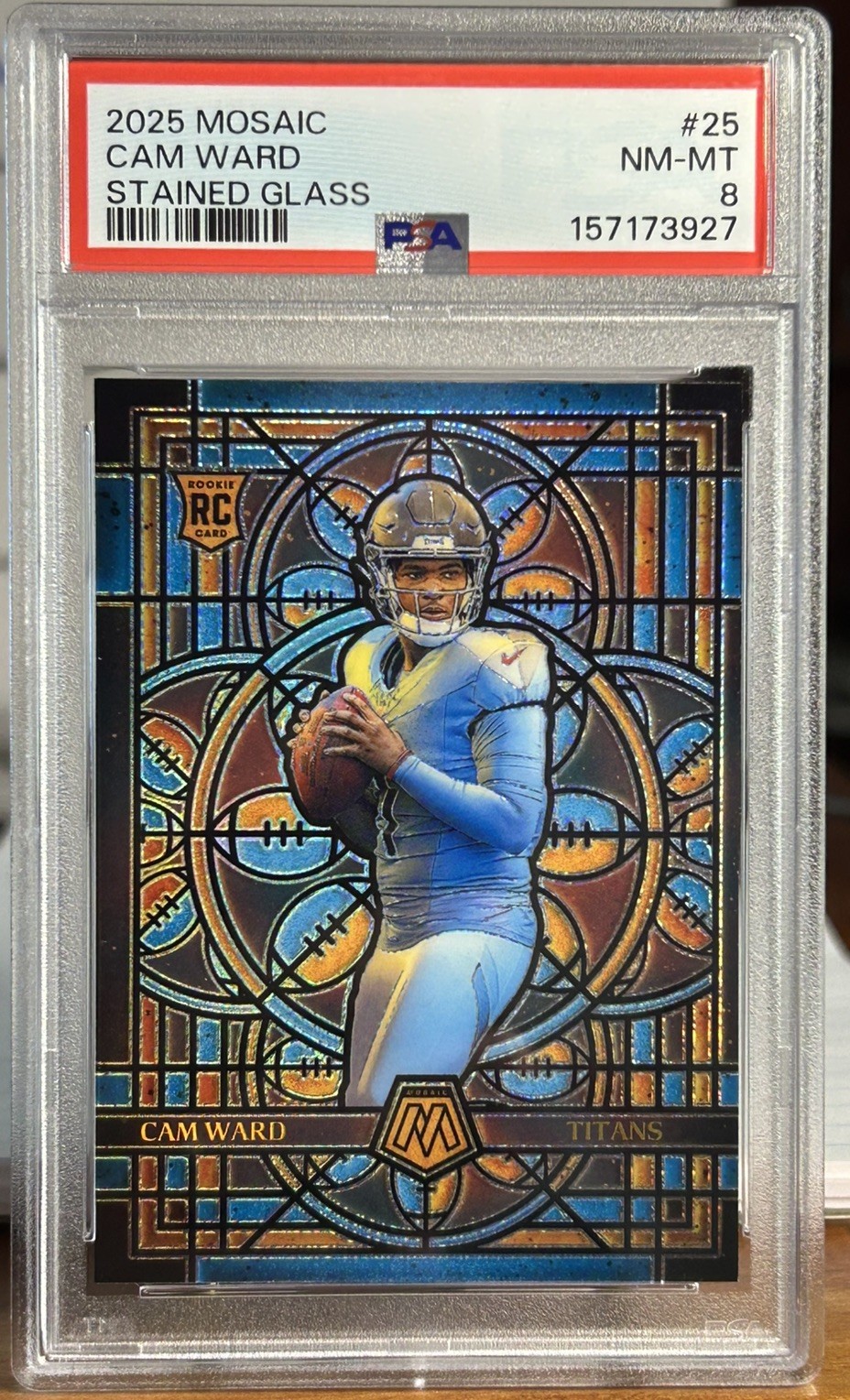 2025 Panini Mosaic CAM WARD Stained Glass RC Rookie #25 Titans (PSA 8)