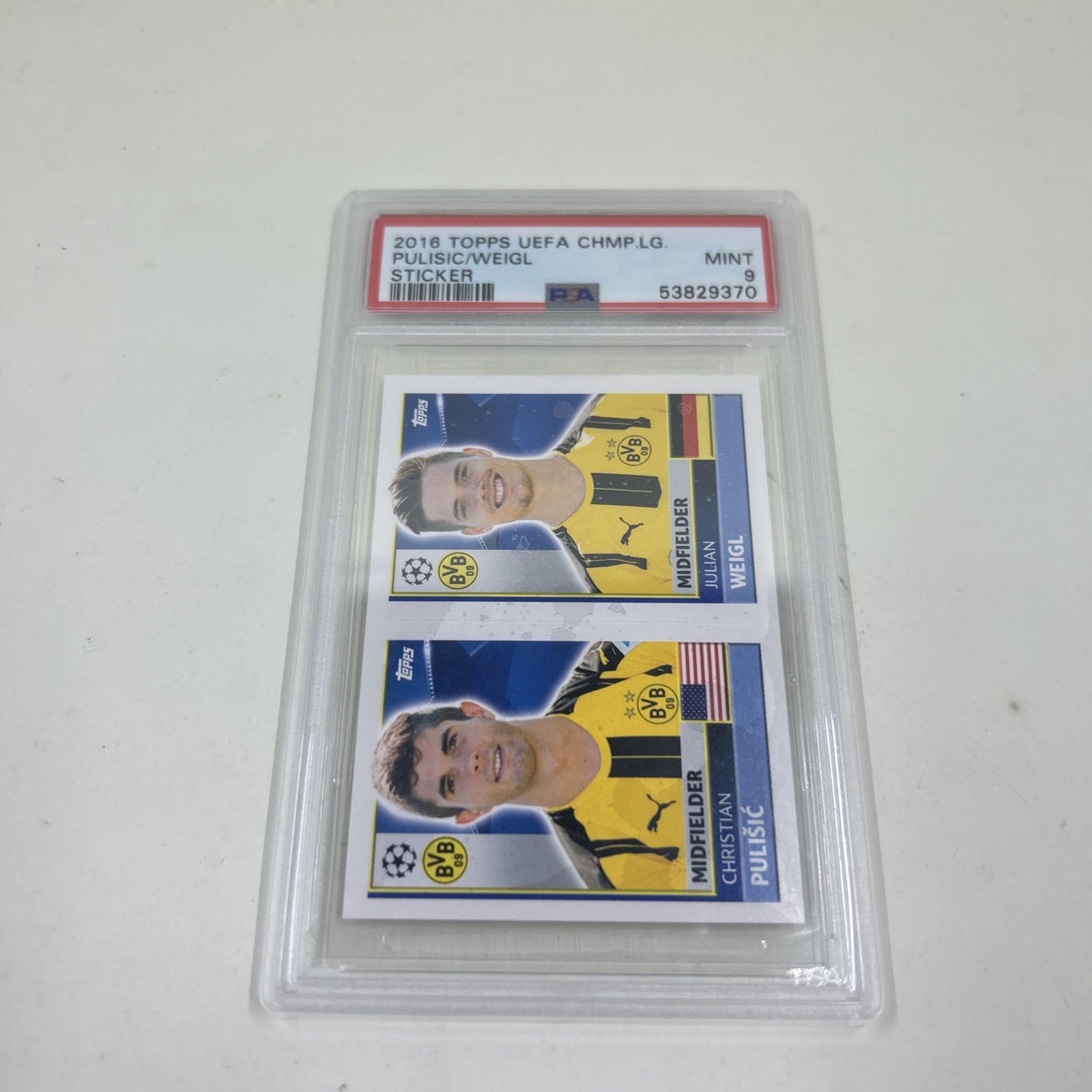2016 Topps UCL Sticker Christian Pulisic Julian Weigl #DOR12/13 PSA 9 Rookie RC