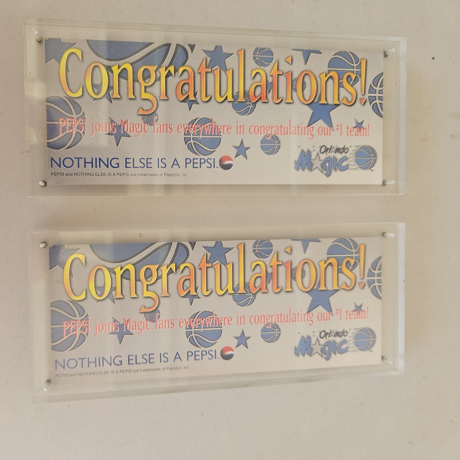 2 1995 NBA PLAYOFFS ORLANDO MAGIC COMMEMORATIVE TICKET IN PLEXI 732