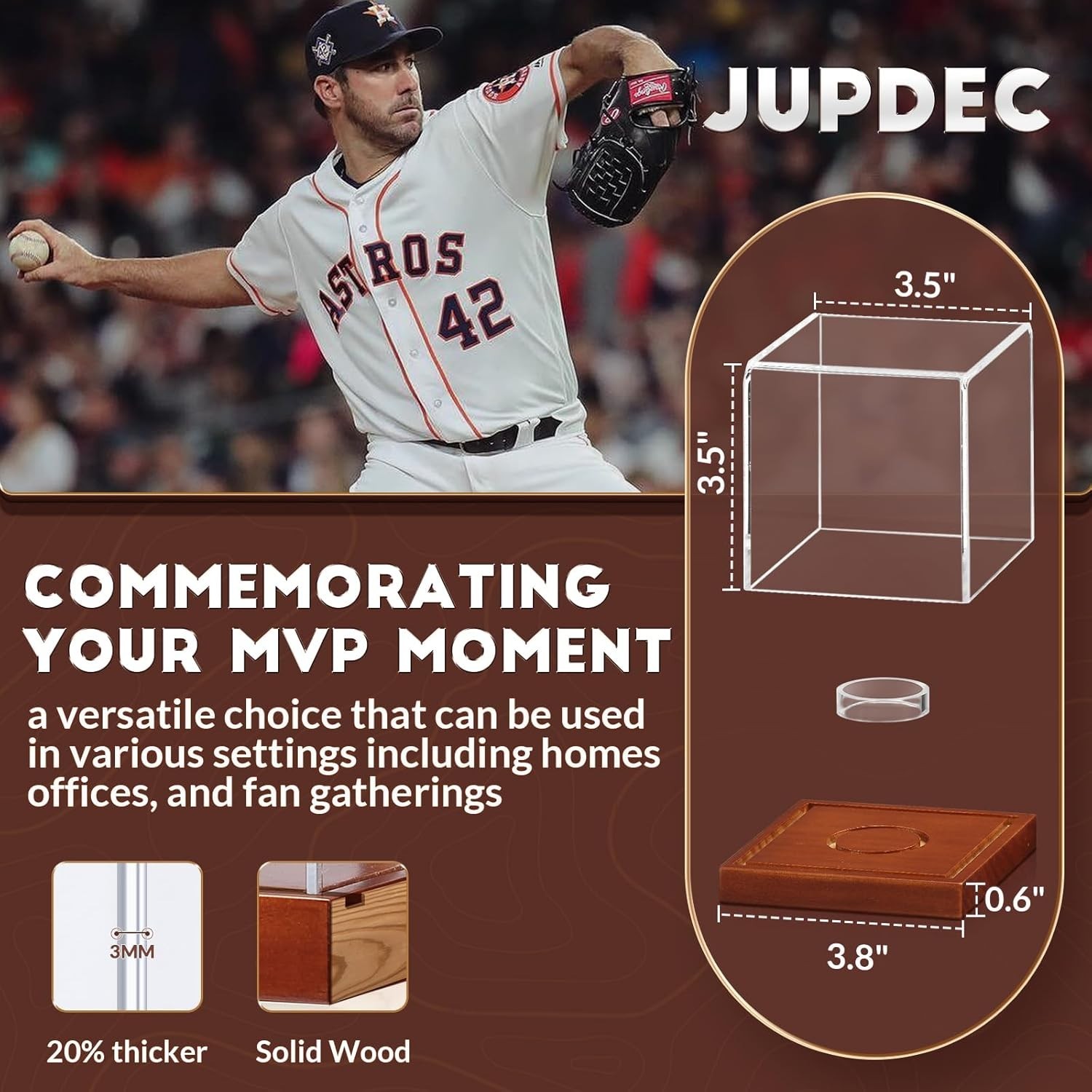 Baseball Display Case: Acrylic Cube & Elegant Wooden Base – Perfect Gift Idea