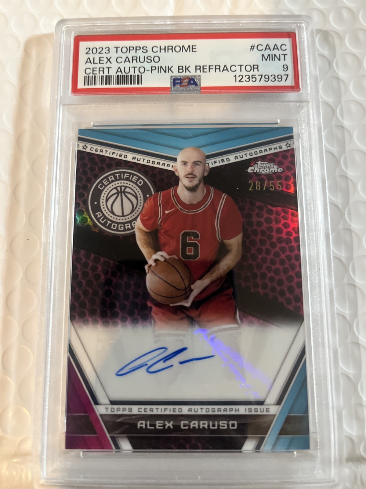 ALEX CARUSO #CA-AC – 2023 Topps Chrome Auto-Pink Bk Refractor 28/55-PSA 9