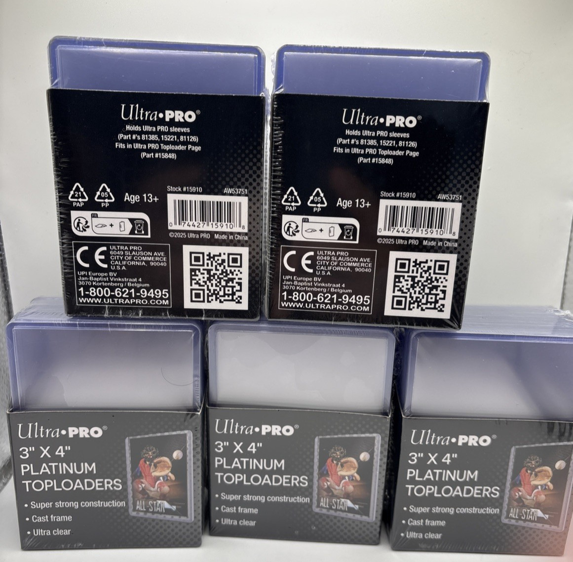 Ultra Pro 3X4 PLATINUM Toploaders 35pt 5 Packs of 25 (125 Total)