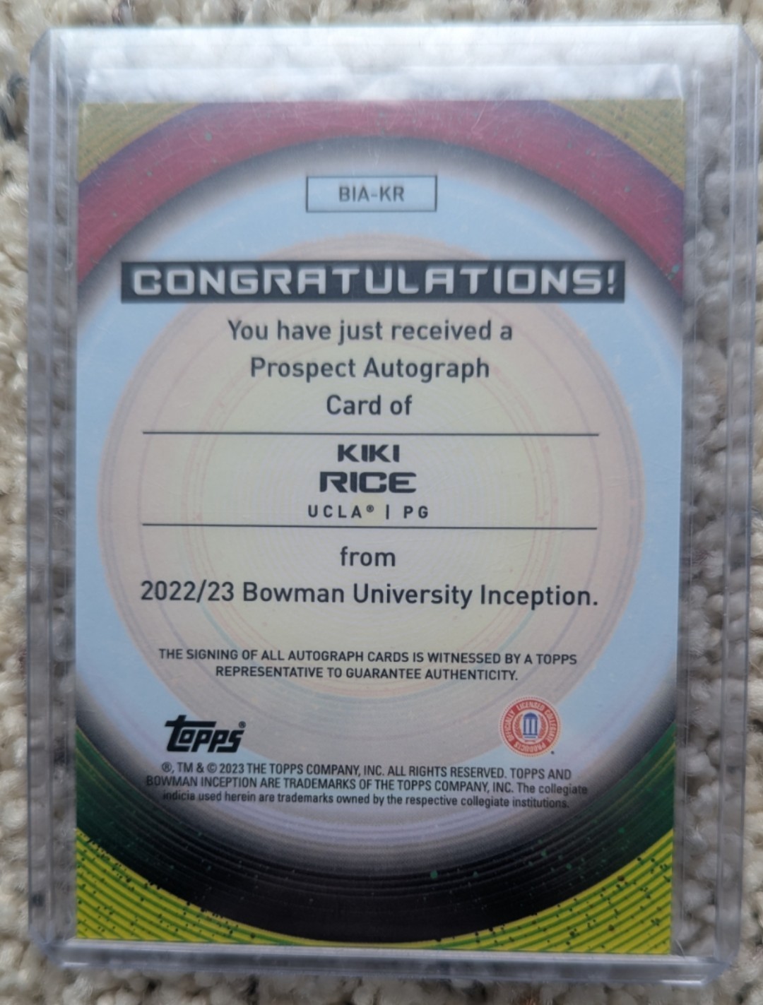 2022 Bowman University Inception Kiki Rice Auto Autograph #BIA-KR
