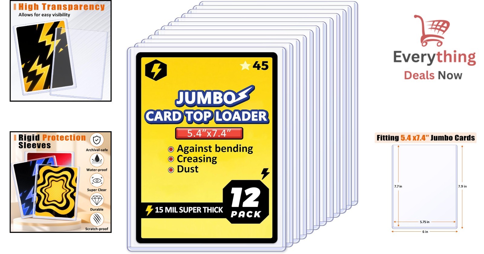 Rigid Jumbo Card Top Loader Extra Thick Clear Hard Plastic Protective Sleeves 12