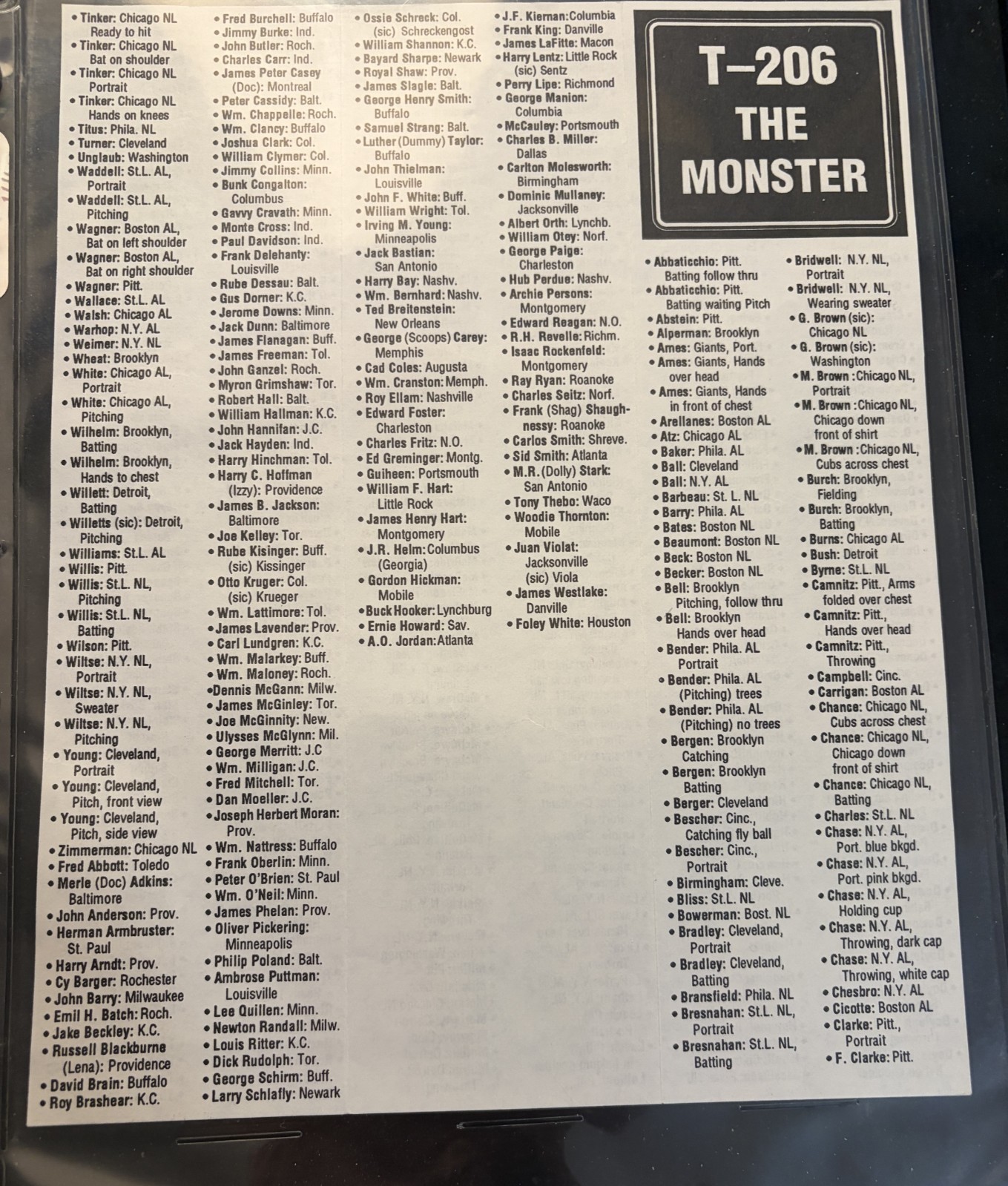 1983 T-206 The Monster Reprint Baseball Mini Card Set in Pages & Binder