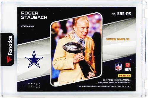Roger Staubach Cowboys Signed 2019 Panini Spectra Super Bowl #SBS-RS #5/15 Card