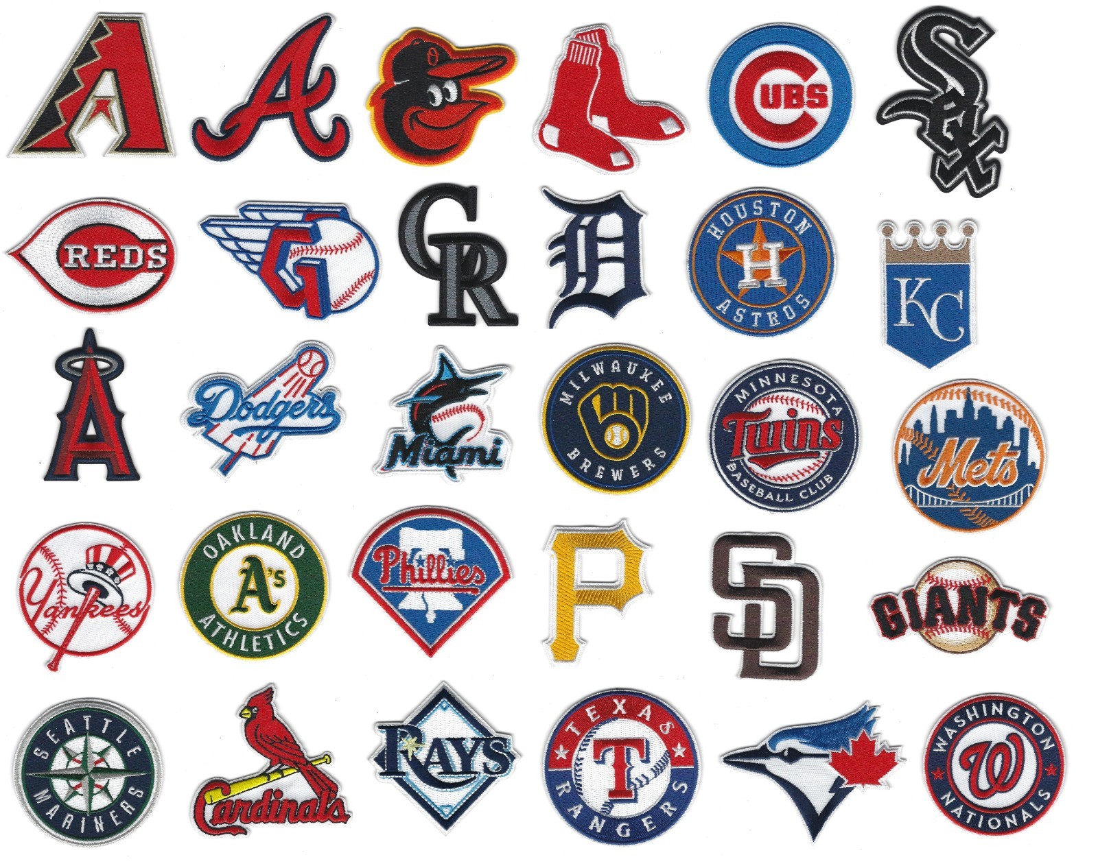 MLB Baseball Team Logo Iron on Patches 2″ to 3″ Set of all 30 Teams