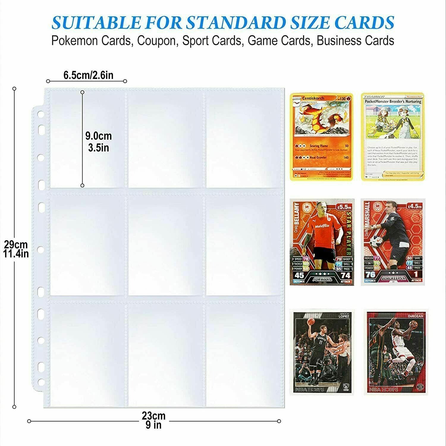 Trading Card Album Binder Protector Pages Sleeves 18 Pocket 100 Sheets Baseball