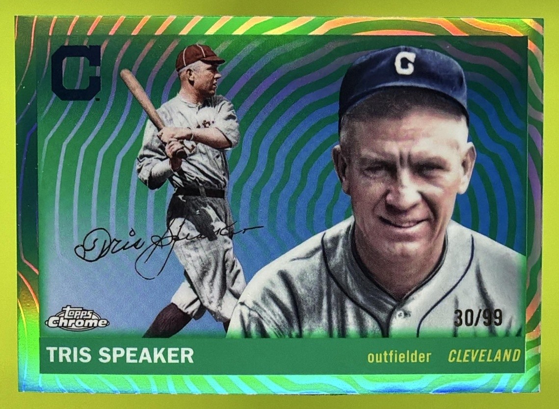 2025 Topps Chrome Platinum Tris Speaker Green Vibrations Refractor /99 #438