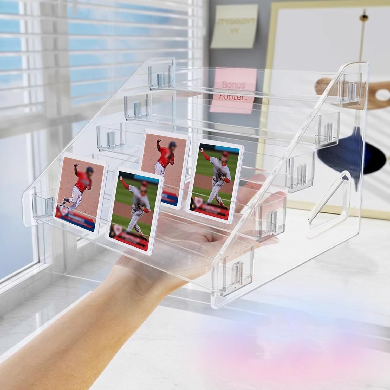 5-Tiered Trading Card Display Holder, Clear Plastic Tabletop Display Card Rack