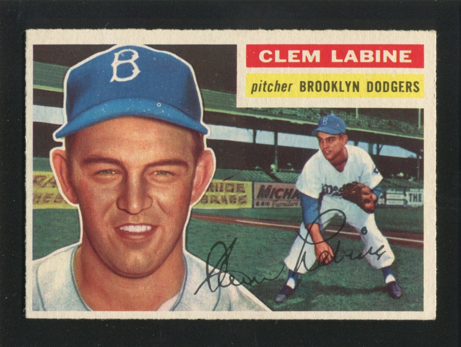 #295 CLEM LABINE, Dodgers – 1956 Topps: VG-EX, faint 1/2″ top L crease 251394