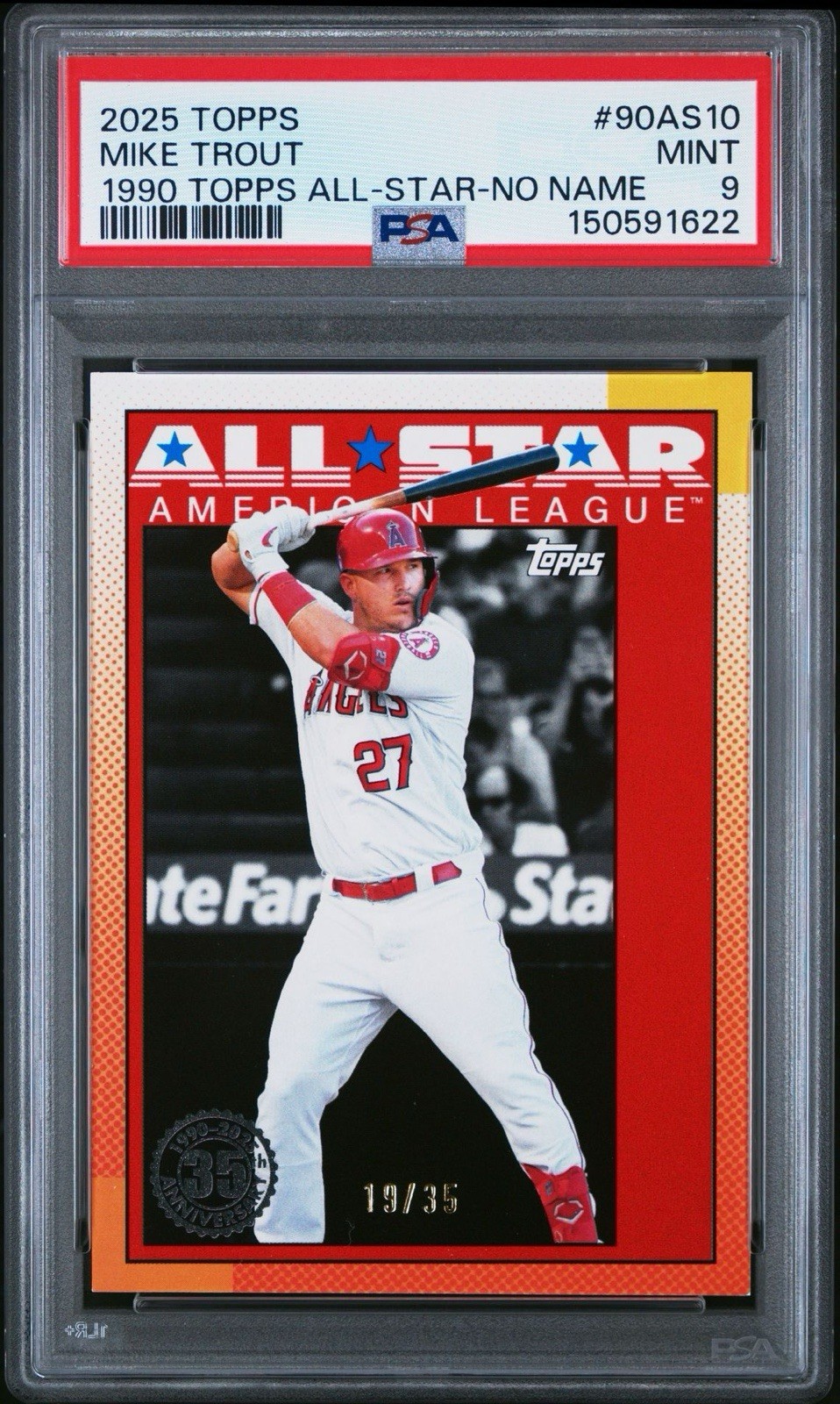 2025 Topps Mike Trout NNOF No Name On Front /35 1990 All Star PSA 9 Mint 90AS10