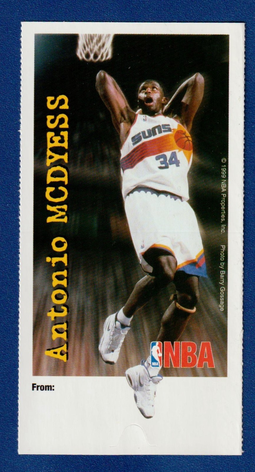 ANTONIO MCDYESS 1999 Cleo NBA Properties Valentine Day Card Phoenix Suns*