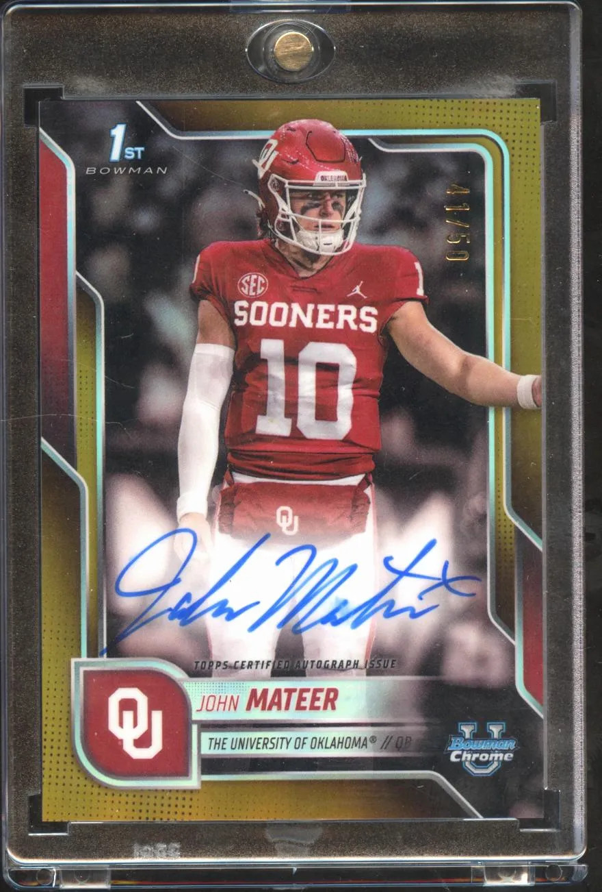 John Mateer 2025 Bowman Chrome 1st GOLD Auto Autograph RC 41/50 Oklahoma Sooners