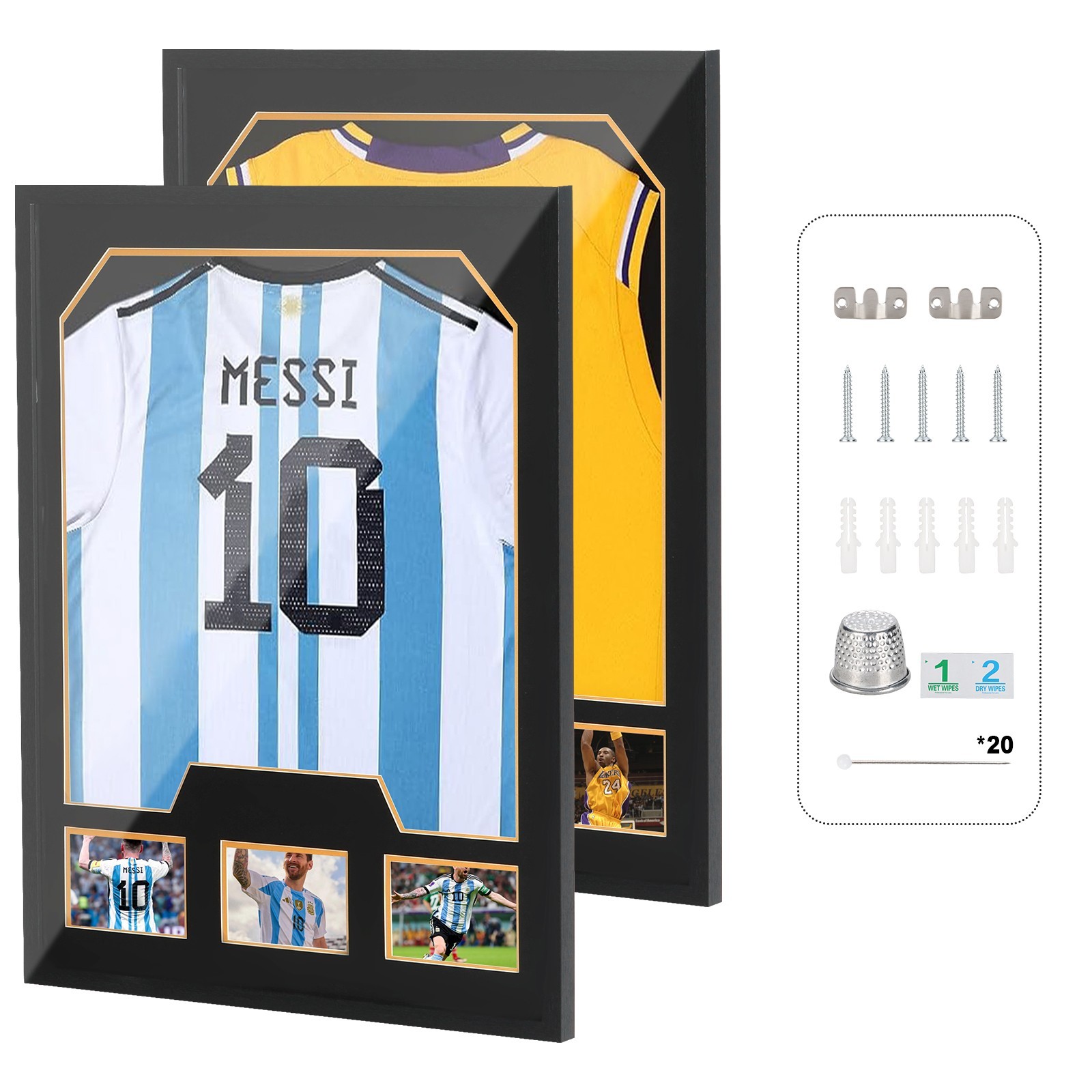Jersey Display Case with Photo Slots, UV Protection Shadow Box for Sports (2P)