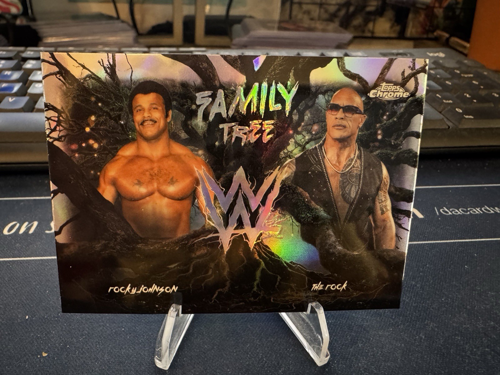 2026 Topps Chrome WWE Rocky Johnson & The Rock #FAM-JR Family Tree
