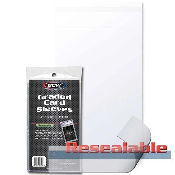 BCW Resealable Graded Card Sleeves (1 Pack – 100 Sleeves) Fits PSA, BGS, SGC