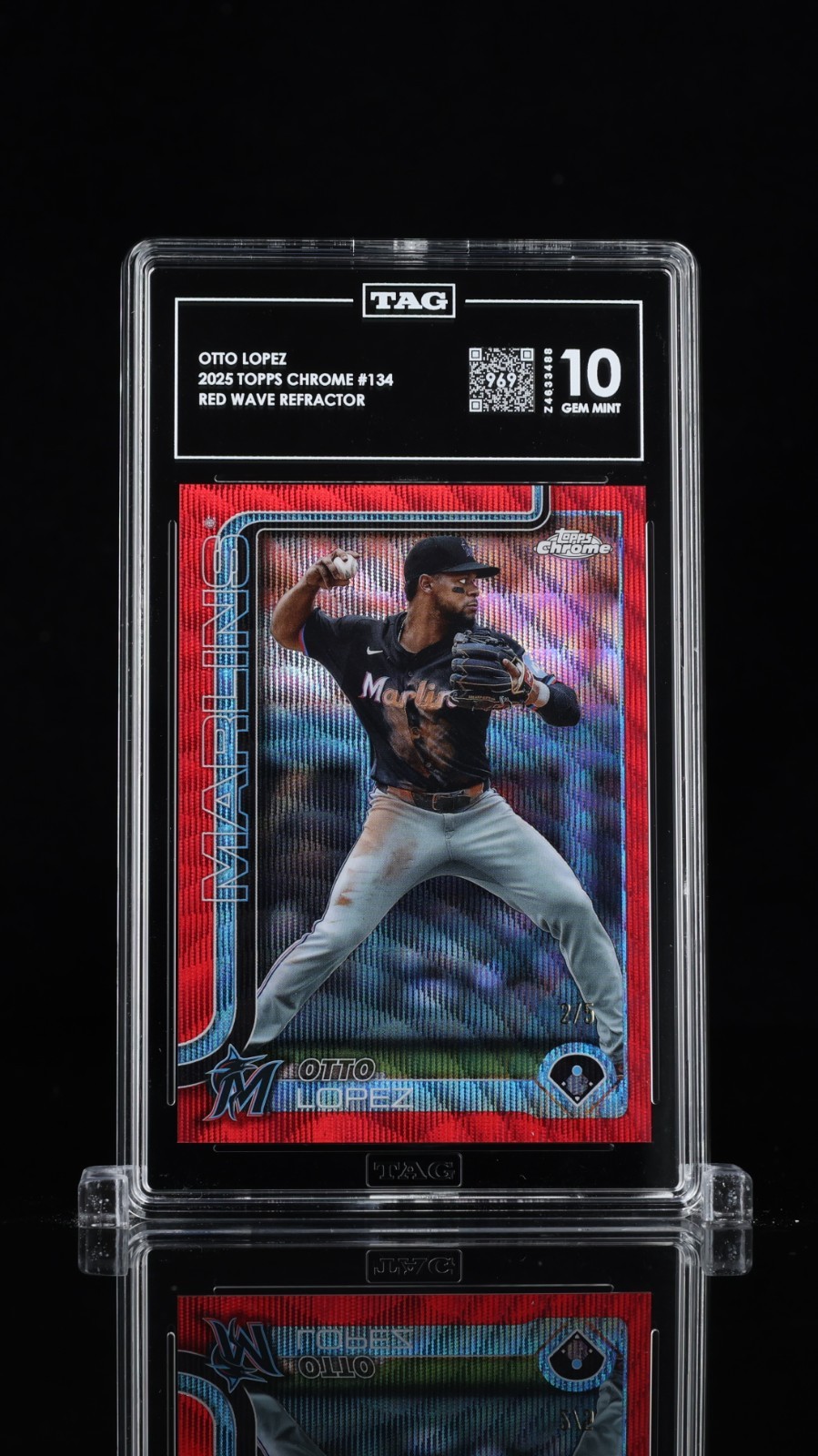 2025 Topps Chrome Otto Lopez #134 Red Wave Refractor /5
