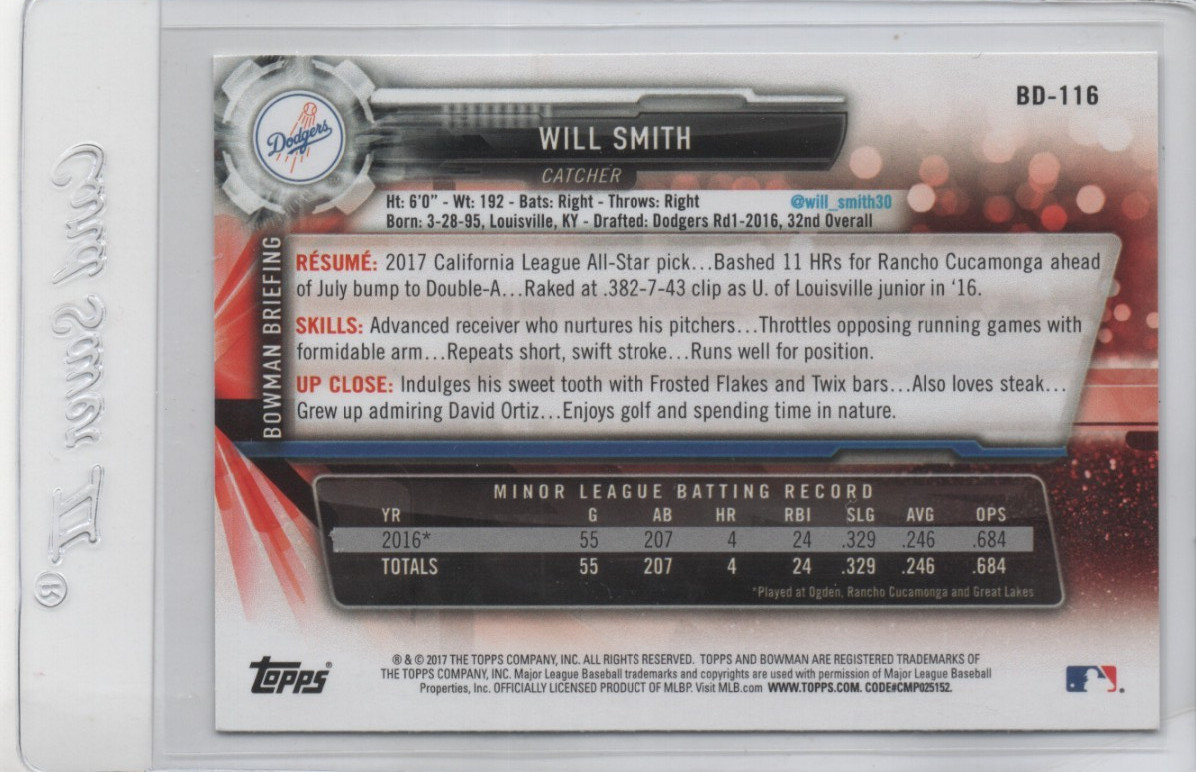 WILL SMITH 2016 2017 Bowman Draft / Chrome Options READ