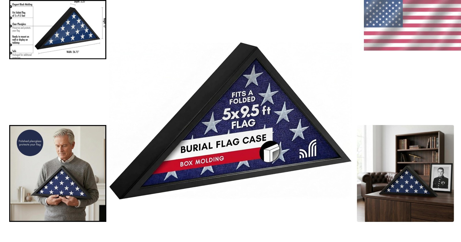 Triangular Flag Display Case for 5×9.5′ Flags – Perfect Military Tribute