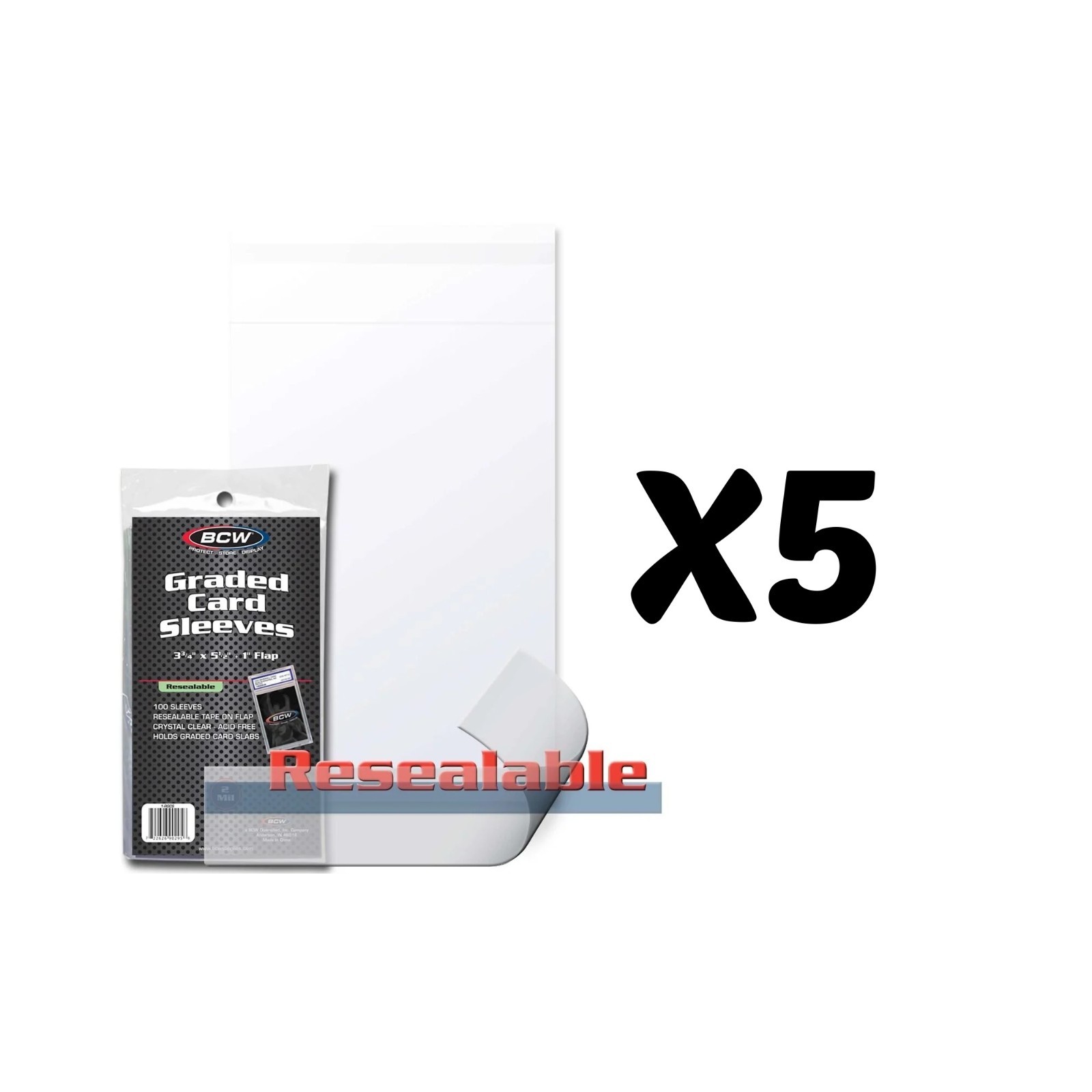 500 BCW Resealable Graded Card Sleeves Bags – 5x 100 Count Packs PSA CGC BGS