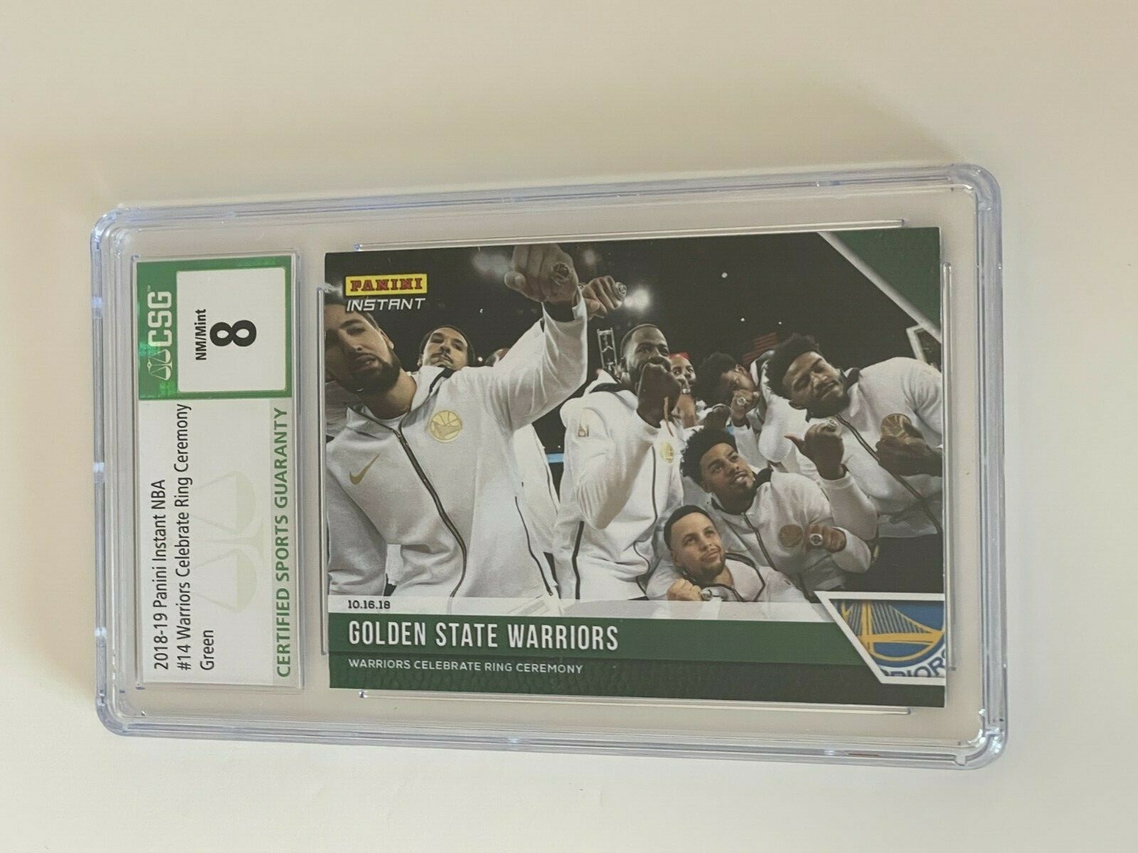 2018 Panini Instant NBA #14 Warriors STEPHEN CURRY Champs CSG Graded GREEN PR 10