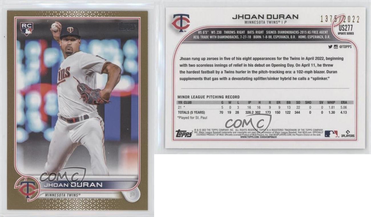 2022 Topps Update Gold 1375/2022 Jhoan Duran #US277 Rookie RC 02sx