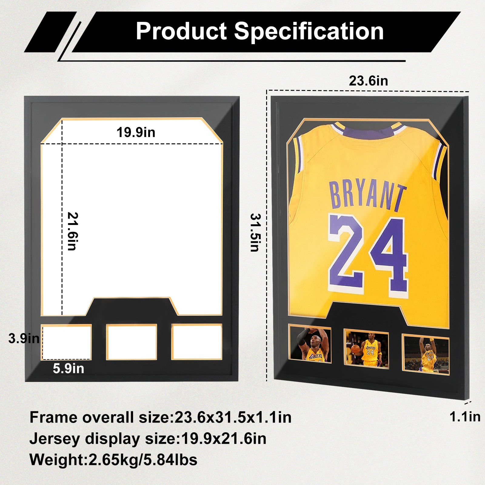 Jersey Display Case with Photo Slots, UV Protection Shadow Box for Sports (2P)