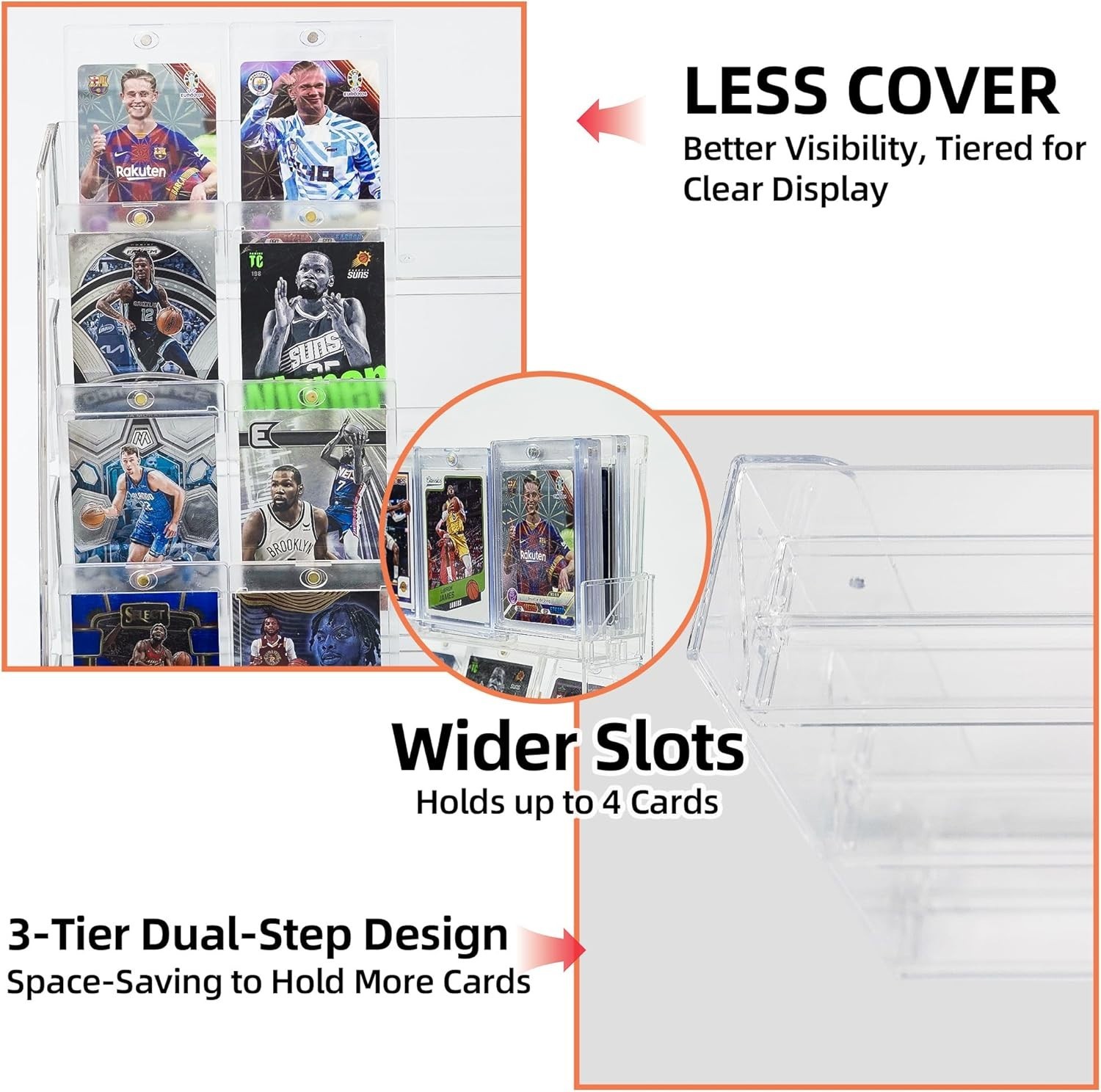 3-Tier Clear Card Display Stand, Wall-Mounted or Desktop Graded Card Holder w…