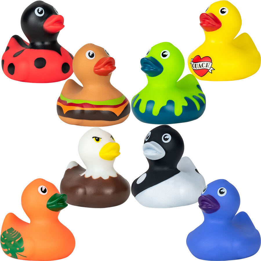 2″ Inch Vinyl Rubber Ducks: LADYBUG-HAMBURGER-EAGLE-YIN YANG-TATTOO and MORE!!!