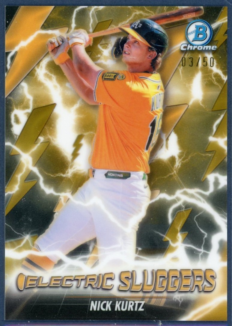 NICK KURTZ 2026 Bowman Chrome #ES-22 GOLD 03/50 Electric Sluggers Athletics