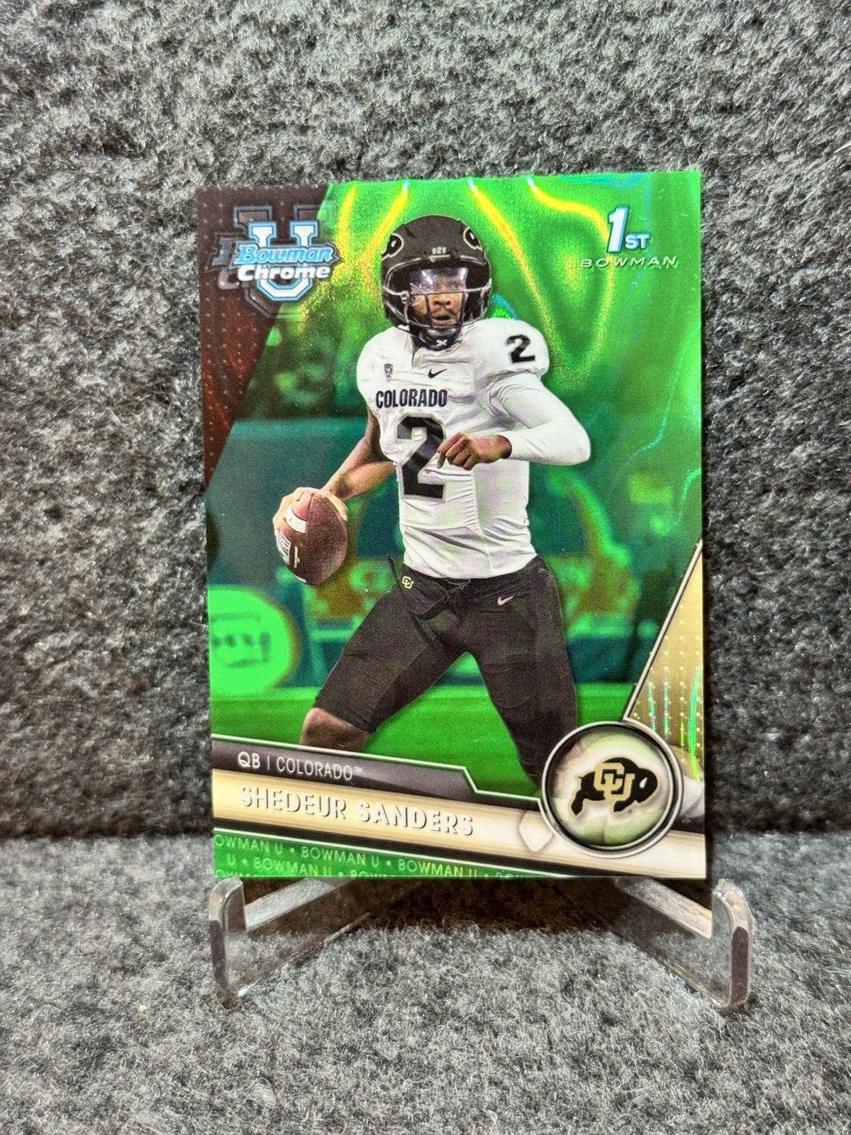 2023 Bowman U Chrome Shedeur Sanders 1st Refractor Green Lava /99